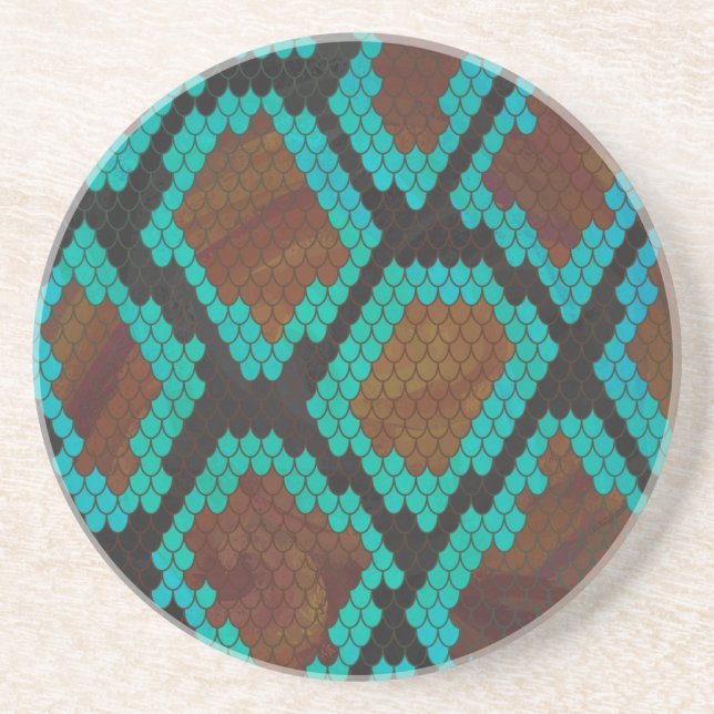 Snake Brown och Teal Print Underlägg Sandsten (Framsidan)