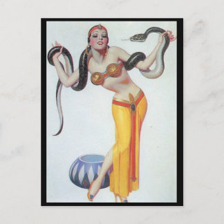 Snake Charmer-Vintagen gör upp Flickart art deco Vykort