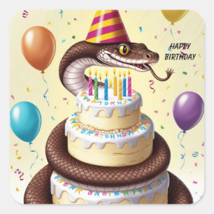 Snake Constriing tårtfödelsedag Fyrkantigt Klistermärke