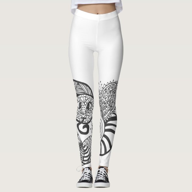 Snake Doodle Mönster Leggings (Framsida)