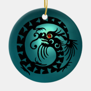 SNAKE DRAGON Black and Blue Aquamarine Julgransprydnad Keramik