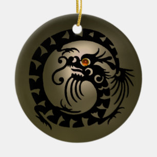 SNAKE DRAGON Black and Grått Orange Agate Julgransprydnad Keramik