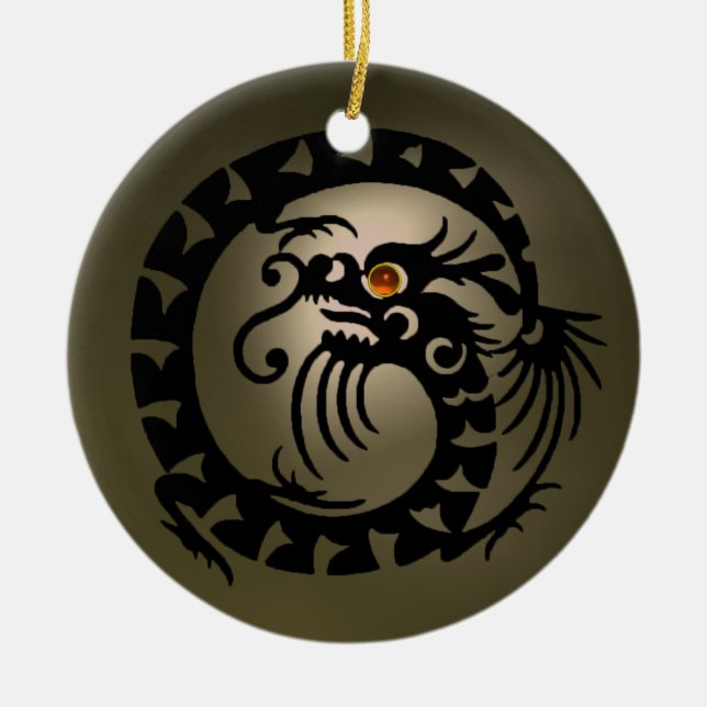 SNAKE DRAGON Black and Grått Orange Agate Julgransprydnad Keramik (Framsidan)