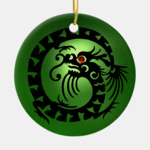 SNAKE DRAGON Black and Grönt Emerald Julgransprydnad Keramik