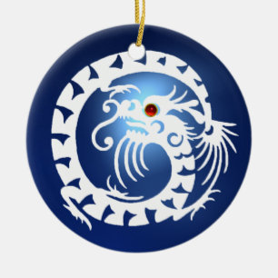 SNAKE DRAGON Black and White Blue Sapphire Julgransprydnad Keramik