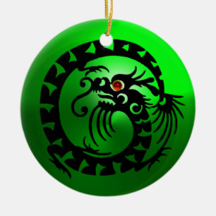 SNAKE DRAGON Black and White Grönt Emerald Julgransprydnad Keramik