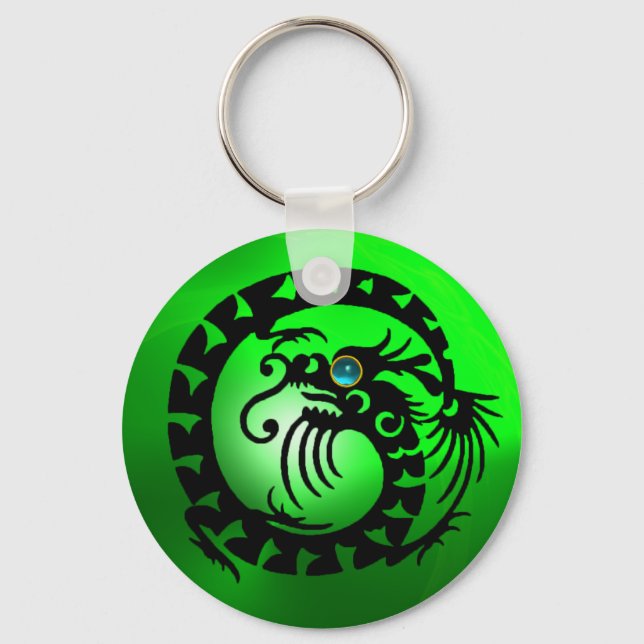SNAKE DRAGON,black,blue aquamarine,emerald grönt Nyckelring (Framsida)
