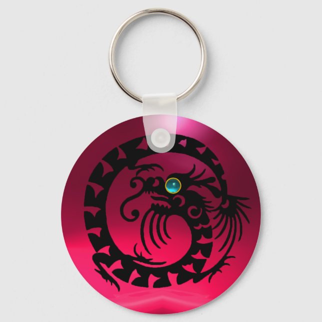 SNAKE DRAGON,black,blue aquamarine,red rosa ruby Nyckelring (Framsida)