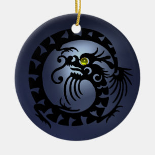 SNAKE DRAGON Black Blue Topaz Julgransprydnad Keramik