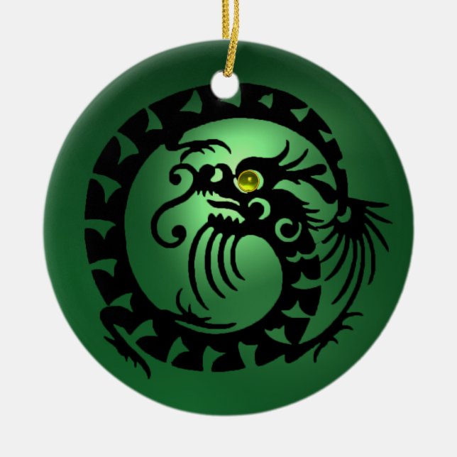 SNAKE DRAGON Black Grönt Jade, Rosa Red Ruby Julgransprydnad Keramik (Framsidan)