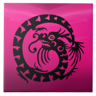SNAKE DRAGON, Black, Rosa Fuchsia Lila Amethyst Kakelplatta
