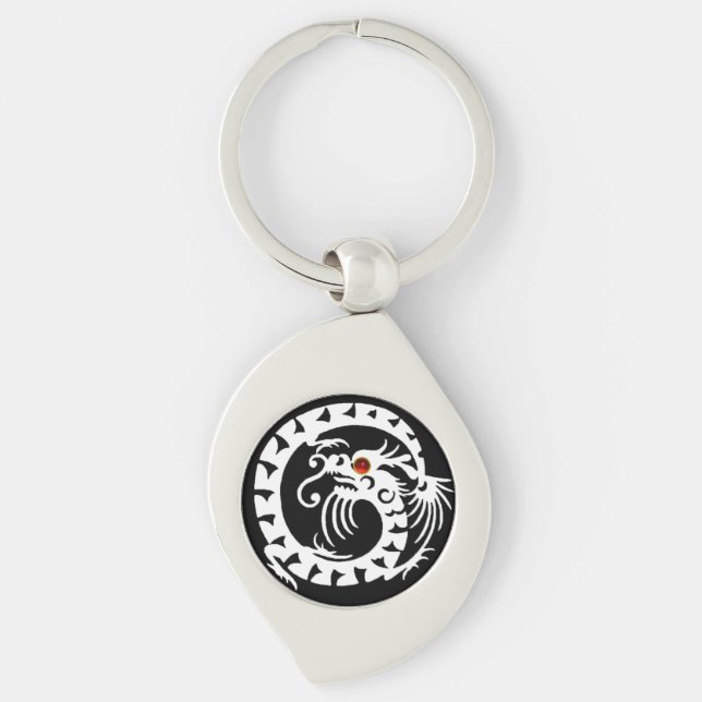 SNAKE DRAGON, Black,White,Red Ruby Swirl Silverfärgad Nyckelring (Framsidan)