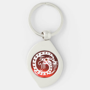 SNAKE DRAGON, Black,White,Red Ruby Swirl Silverfärgad Nyckelring