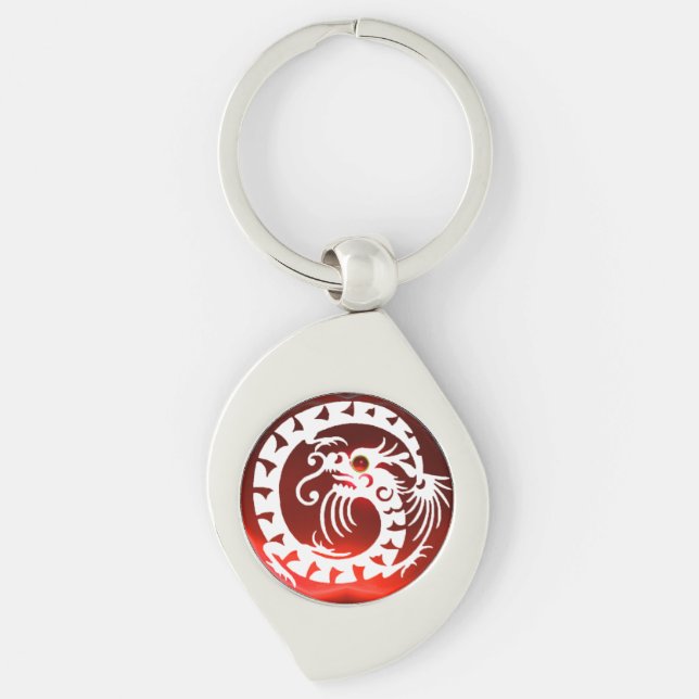 SNAKE DRAGON, Black,White,Red Ruby Swirl Silverfärgad Nyckelring (Framsidan)