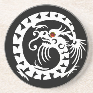 SNAKE DRAGON Black White Red Ruby Underlägg Sandsten
