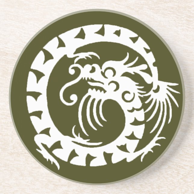 SNAKE DRAGON , grönt och vitt Underlägg Sandsten (Framsidan)