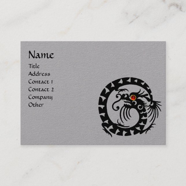 SNAKE DRAGON RUBY Fantasy Black White Grått Papper Visitkort (Framsida)