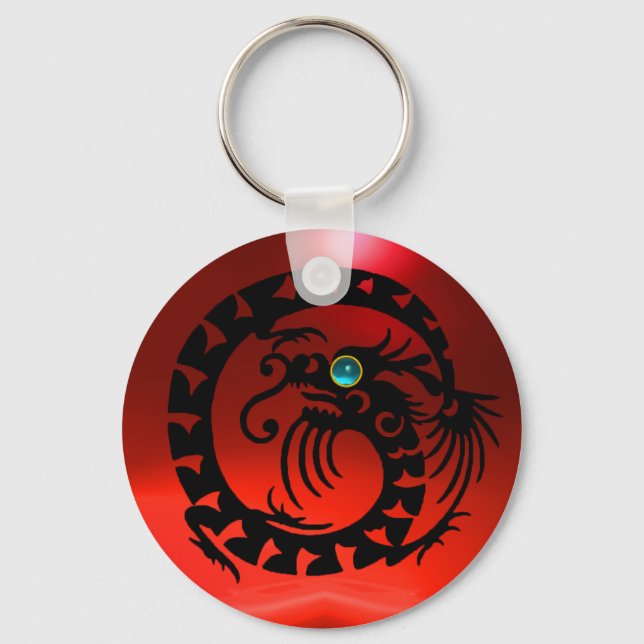 SNAKE DRAGON,svart,blå akvamarin,röd ruby Nyckelring (Framsida)