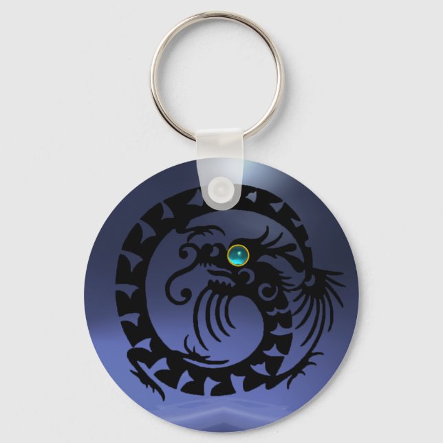 SNAKE DRAGON,svart,blå akvamarin,topaz Nyckelring (Framsida)