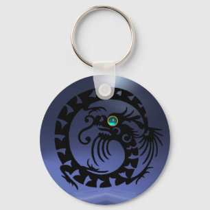 SNAKE DRAGON,svart,blått akvamarin,topaz Nyckelring