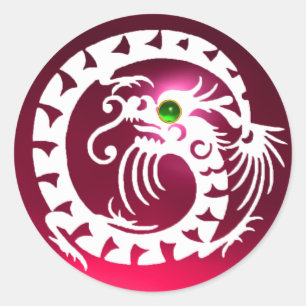 SNAKE DRAGON, vit,röd rosa ruby,emeral grönt Runt Klistermärke