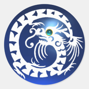 SNAKE DRAGON,white sapphire,aquamarine blue Runt Klistermärke