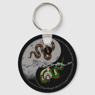 Snake/Dragon Ying/Yang Symbol Round Keychain Nyckelring