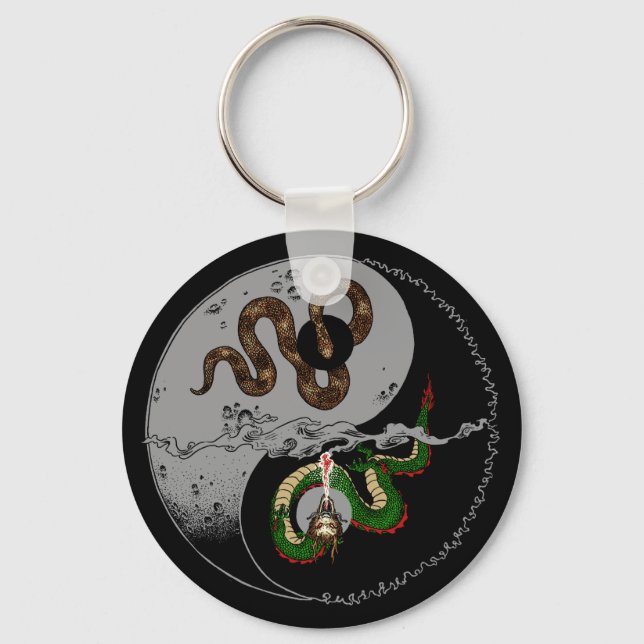 Snake/Dragon Ying/Yang Symbol Round Keychain Nyckelring (Framsida)