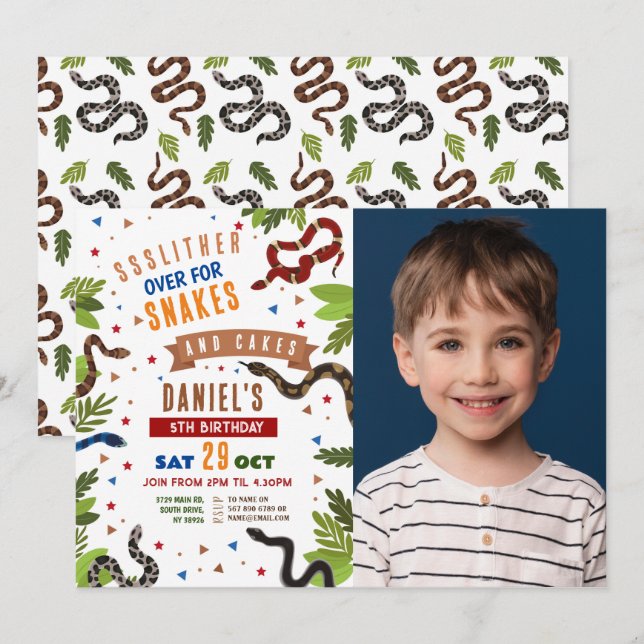 Snake Födelsedagsfest Reptiles Jungle Photo Inbjudningar (Fram/baksida)
