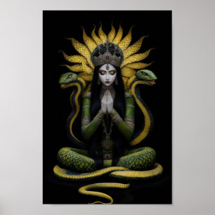 Snake Goddess Naga Kanya Queen Black Gult Art Poster