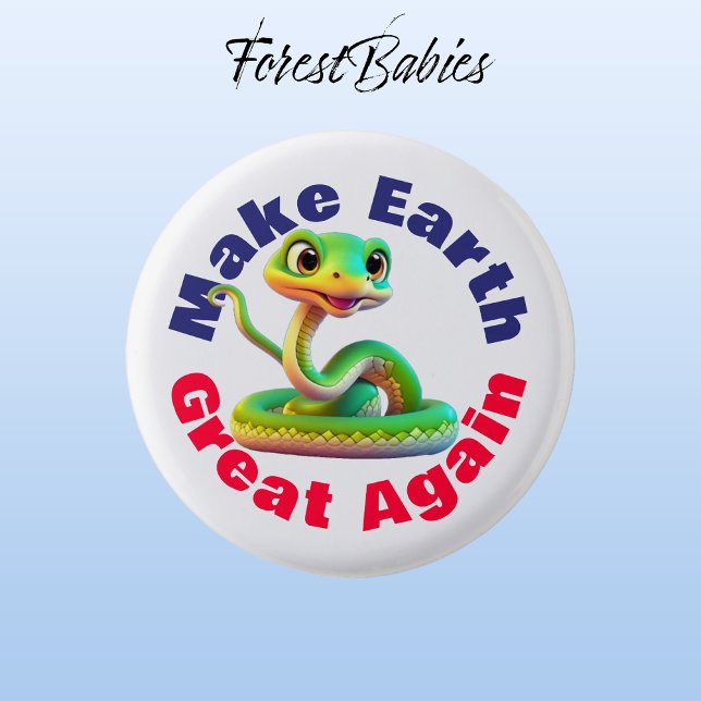 Snake, gör jorden Underbar igen, Cute Environmenta Knapp (Snake 🐍 Make Earth Great Again, ForestBabies Button)