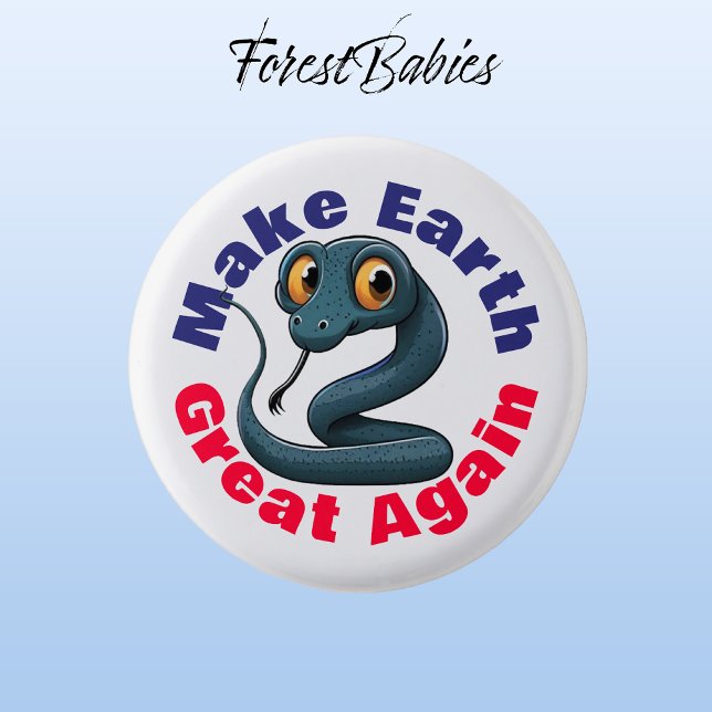 Snake, gör jorden Underbar igen, Cute Environmenta Knapp (Indigo Snake🐍 Make Earth Great Again, ForestBabies Button)