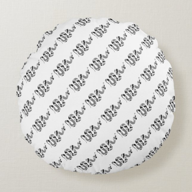 Snake Grått och Light Grått Silhouette Rund Kudde (Framsidan)