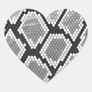 Snake Grått, White and Black Print Hjärtformat Klistermärke