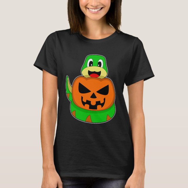 Snake Halloween Pumpkin T Shirt (Framsida)