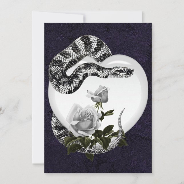 Snake Heart Gothic Valentines Vit ros Julkort (Framsida)