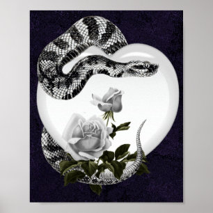 Snake Heart Gothic Valentines Vit ros Poster