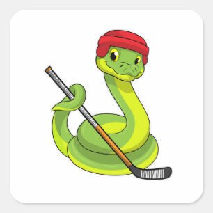 Snake in Ice hockey with Ice hockey stick Fyrkantigt Klistermärke