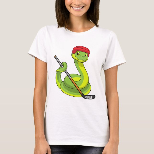Snake in Ice hockey with Ice hockey stick T Shirt (Framsida)