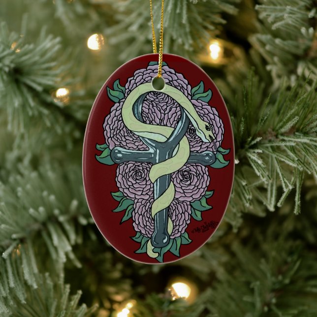 Snake inlindad runt ankh tattoart av Katy c. Julgransprydnad Keramik (Träd)