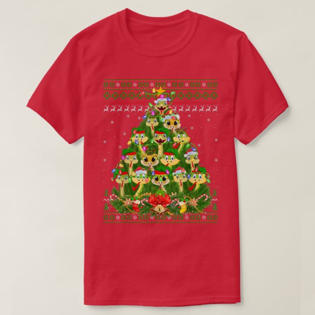 Snake Julafton Lighting Träd Santa Snake Ugly Chri T Shirt (Design framsida)