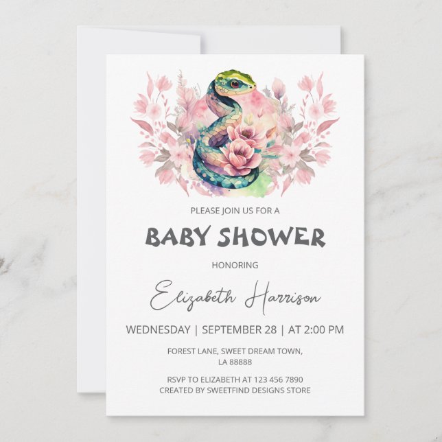 Snake Jungle Girl Baby Shower Inbjudningar (Framsida)