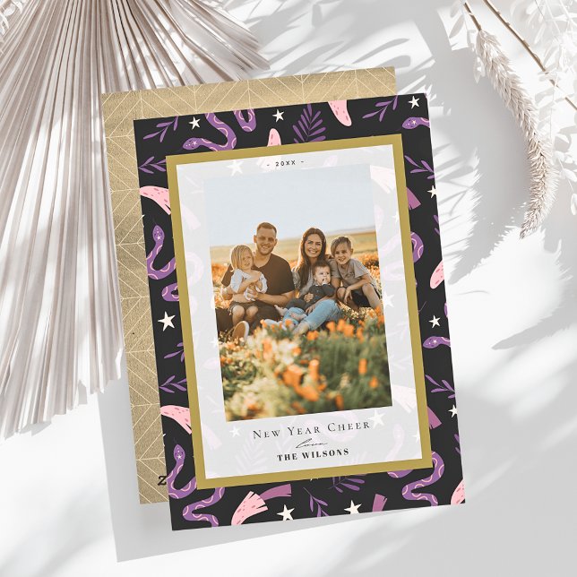 Snake & Mushroom Black 2 Photo Kinesiska nyår Julkort (Skapare uppladdad)