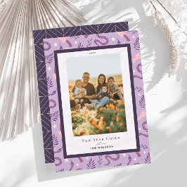 Snake & Mushroom Lila 2 Photo Kinesiska nyår Julkort