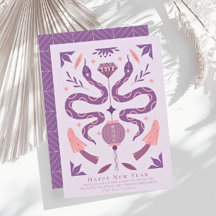 Snake & Mushroom Lila Photo Kinesiska nyår Julkort