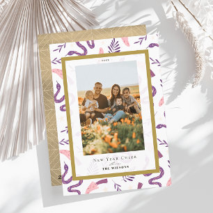 Snake & Mushroom White 2 Photo Kinesiska nyår Julkort