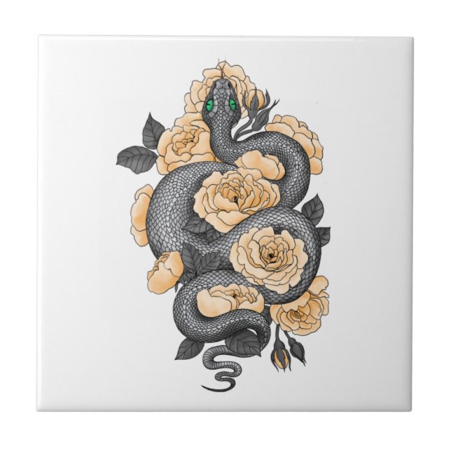Snake och gul ros kakelplatta (Framsidan)