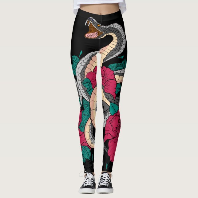 Snake och Röd ros Leggings (Framsida)