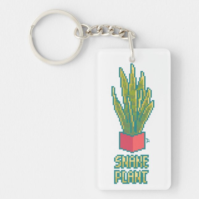Snake plant Pixelart, Pixel Art Nyckelring (Framsidan)
