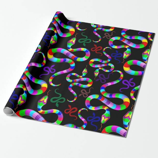 Snake Psychedelic Rainbow Färg Presentpapper (Utrullad)
